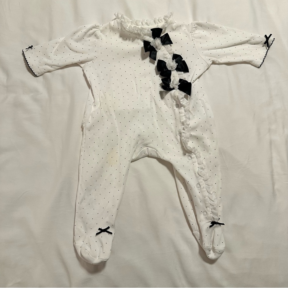 Little Me White and Black Polka Dot Baby Footies 6M